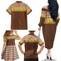 Aloha Hawaii Cowboy Custome Family Matching Off The Shoulder Long Sleeve Dress and Hawaiian Shirt Puakenikeni Lei Palaka Tassel Style - Polynesian Pride