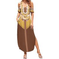 Aloha Hawaii Cowboy Custome Summer Maxi Dress Puakenikeni Lei Palaka Tassel Style - Polynesian Pride