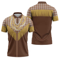 Aloha Hawaii Cowboy Custome Zipper Polo Shirt Puakenikeni Lei Palaka Tassel Style - Polynesian Pride