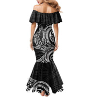 New Zealand Hammerhead Shark Family Matching Mermaid Dress and Hawaiian Shirt Maori Haehae Mangopare Black - Polynesian Pride