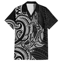New Zealand Hammerhead Shark Family Matching Off Shoulder Maxi Dress and Hawaiian Shirt Maori Haehae Mangopare Black LT14 Dad's Shirt - Short Sleeve Black - Polynesian Pride