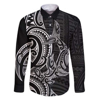 New Zealand Hammerhead Shark Family Matching Off Shoulder Maxi Dress and Hawaiian Shirt Maori Haehae Mangopare Black LT14 Dad's Shirt - Long Sleeve Black - Polynesian Pride