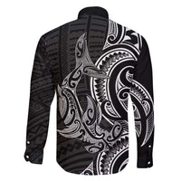 New Zealand Hammerhead Shark Family Matching Off Shoulder Maxi Dress and Hawaiian Shirt Maori Haehae Mangopare Black LT14 - Polynesian Pride