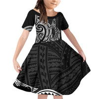 New Zealand Hammerhead Shark Family Matching Off Shoulder Short Dress and Hawaiian Shirt Maori Haehae Mangopare Black - Polynesian Pride