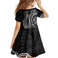 New Zealand Hammerhead Shark Family Matching Off Shoulder Short Dress and Hawaiian Shirt Maori Haehae Mangopare Black - Polynesian Pride