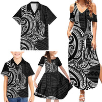 New Zealand Hammerhead Shark Family Matching Summer Maxi Dress and Hawaiian Shirt Maori Haehae Mangopare Black - Polynesian Pride