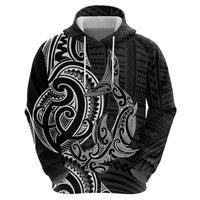 New Zealand Hammerhead Shark Hoodie Maori Haehae Mangopare Black - Polynesian Pride