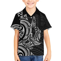 New Zealand Hammerhead Shark Kid Hawaiian Shirt Maori Haehae Mangopare Black - Polynesian Pride