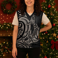 New Zealand Hammerhead Shark Christmas Knitted V-Neck Vest Maori Haehae Mangopare Black - Polynesian Pride