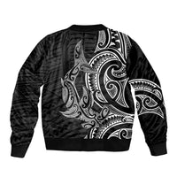 New Zealand Hammerhead Shark Sleeve Zip Bomber Jacket Maori Haehae Mangopare Black - Polynesian Pride