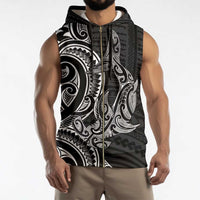 New Zealand Hammerhead Shark Sleeveless Zip Hoodie Maori Haehae Mangopare Black - Polynesian Pride