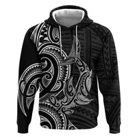 New Zealand Hammerhead Shark Zip Hoodie Maori Haehae Mangopare Black - Polynesian Pride
