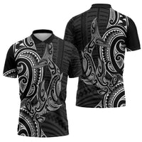 New Zealand Hammerhead Shark Zipper Polo Shirt Maori Haehae Mangopare Black - Polynesian Pride