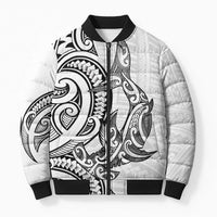 New Zealand Hammerhead Shark Bomber Puffer Jacket Maori Haehae Mangopare White - Polynesian Pride