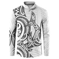 New Zealand Hammerhead Shark Button Sweatshirt Maori Haehae Mangopare White - Polynesian Pride