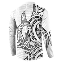 New Zealand Hammerhead Shark Button Sweatshirt Maori Haehae Mangopare White - Polynesian Pride
