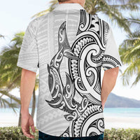 New Zealand Hammerhead Shark Hawaiian Shirt Maori Haehae Mangopare White - Polynesian Pride