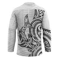 New Zealand Hammerhead Shark Hockey Jersey Maori Haehae Mangopare White - Polynesian Pride