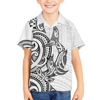 New Zealand Hammerhead Shark Kid Hawaiian Shirt Maori Haehae Mangopare White - Polynesian Pride
