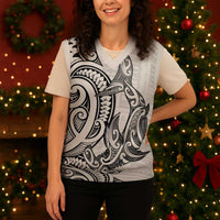 New Zealand Hammerhead Shark Christmas Knitted V-Neck Vest Maori Haehae Mangopare White - Polynesian Pride