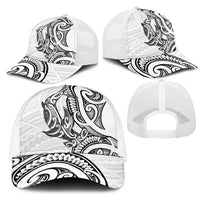 New Zealand Hammerhead Shark Mesh Trucker Cap Maori Haehae Mangopare White - Polynesian Pride