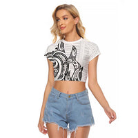 New Zealand Hammerhead Shark Raglan Cropped T Shirt Maori Haehae Mangopare White - Polynesian Pride