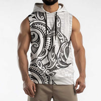New Zealand Hammerhead Shark Sleeveless Hoodie Maori Haehae Mangopare White - Polynesian Pride