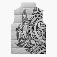 New Zealand Hammerhead Shark Sleeveless Puffer Jacket Maori Haehae Mangopare White - Polynesian Pride