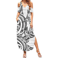 New Zealand Hammerhead Shark Summer Maxi Dress Maori Haehae Mangopare White - Polynesian Pride