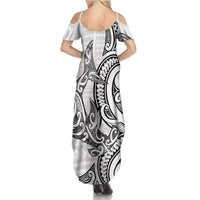New Zealand Hammerhead Shark Summer Maxi Dress Maori Haehae Mangopare White - Polynesian Pride