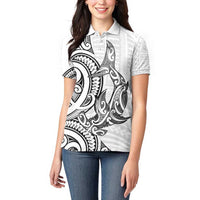 New Zealand Hammerhead Shark Women Polo Shirt Maori Haehae Mangopare White - Polynesian Pride