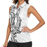 New Zealand Hammerhead Shark Women Sleeveless Polo Shirt Maori Haehae Mangopare White - Polynesian Pride