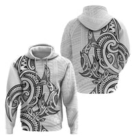 New Zealand Hammerhead Shark Zip Hoodie Maori Haehae Mangopare White - Polynesian Pride