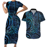 New Zealand Hammerhead Shark Couples Matching Short Sleeve Bodycon Dress and Hawaiian Shirt Maori Haehae Mangopare Galaxy - Polynesian Pride