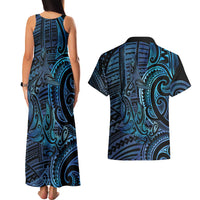 New Zealand Hammerhead Shark Couples Matching Tank Maxi Dress and Hawaiian Shirt Maori Haehae Mangopare Galaxy - Polynesian Pride