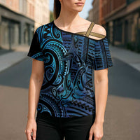 New Zealand Hammerhead Shark Cross Shoulder Shirt Maori Haehae Mangopare Galaxy - Polynesian Pride