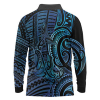 New Zealand Hammerhead Shark Long Sleeve Polo Shirt Maori Haehae Mangopare Galaxy - Polynesian Pride