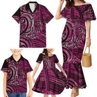 New Zealand Hammerhead Shark Family Matching Mermaid Dress and Hawaiian Shirt Maori Haehae Mangopare Pink - Polynesian Pride