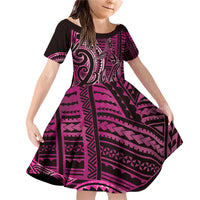New Zealand Hammerhead Shark Family Matching Off Shoulder Short Dress and Hawaiian Shirt Maori Haehae Mangopare Pink - Polynesian Pride
