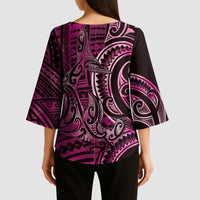 New Zealand Hammerhead Shark Kimono Sleeve Blouse Maori Haehae Mangopare Pink - Polynesian Pride