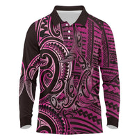 New Zealand Hammerhead Shark Long Sleeve Polo Shirt Maori Haehae Mangopare Pink - Polynesian Pride