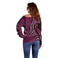New Zealand Hammerhead Shark Off Shoulder Sweater Maori Haehae Mangopare Pink - Polynesian Pride