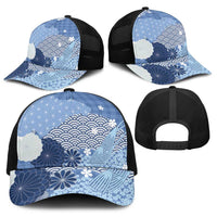 Blue Japanese Traditional Motifs Baseball Net Cap Palaka With Asanoha Seigaiha Sakura LT14 - Polynesian Pride