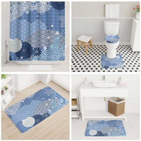 Blue Palaka Japanese Patterns Bathroom Set Asanoha Seigaiha Sakura Motif - Polynesian Pride
