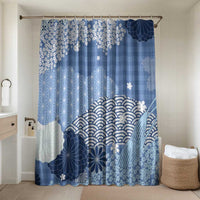 Blue Palaka Japanese Patterns Bathroom Set Asanoha Seigaiha Sakura Motif - Polynesian Pride