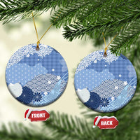 Blue Palaka Japanese Patterns Ceramic Ornament Asanoha Seigaiha Sakura Motif - Polynesian Pride