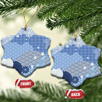 Blue Palaka Japanese Patterns Ceramic Ornament Asanoha Seigaiha Sakura Motif - Polynesian Pride