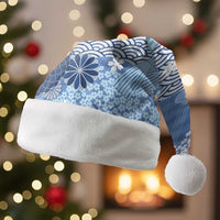 Blue Palaka Japanese Patterns Christmas Santa Hat Asanoha Seigaiha Sakura Motif - Polynesian Pride