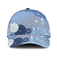 Blue Japanese Traditional Motifs Classic Cap Palaka With Asanoha Seigaiha Sakura LT14 Universal Fit Blue - Polynesian Pride