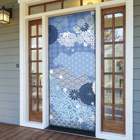 Blue Palaka Japanese Patterns Door Cover Asanoha Seigaiha Sakura Motif - Polynesian Pride